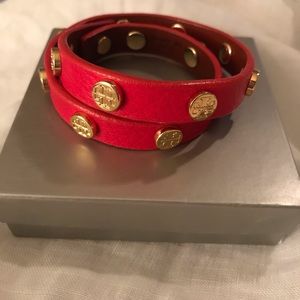 Tory Burch red leather wrap bracelet